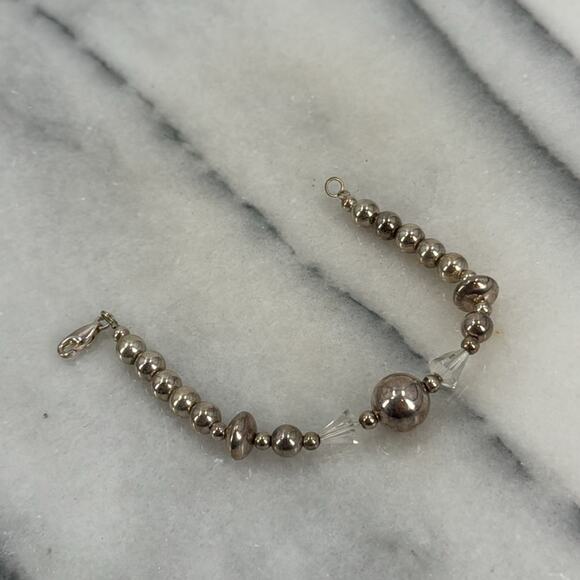 Crystal glass and Sterling silver ball beaded bracelet - Picture 2 of 5